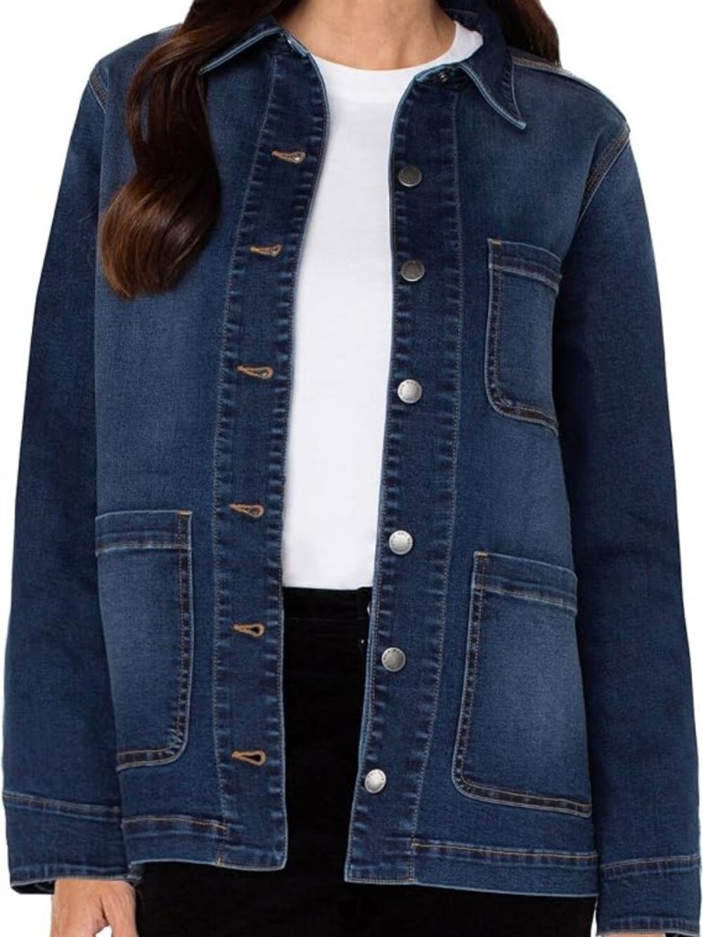 "Well Worn" Brand Women's Denim Chore Utility Barn Jacket Dark Wash XL